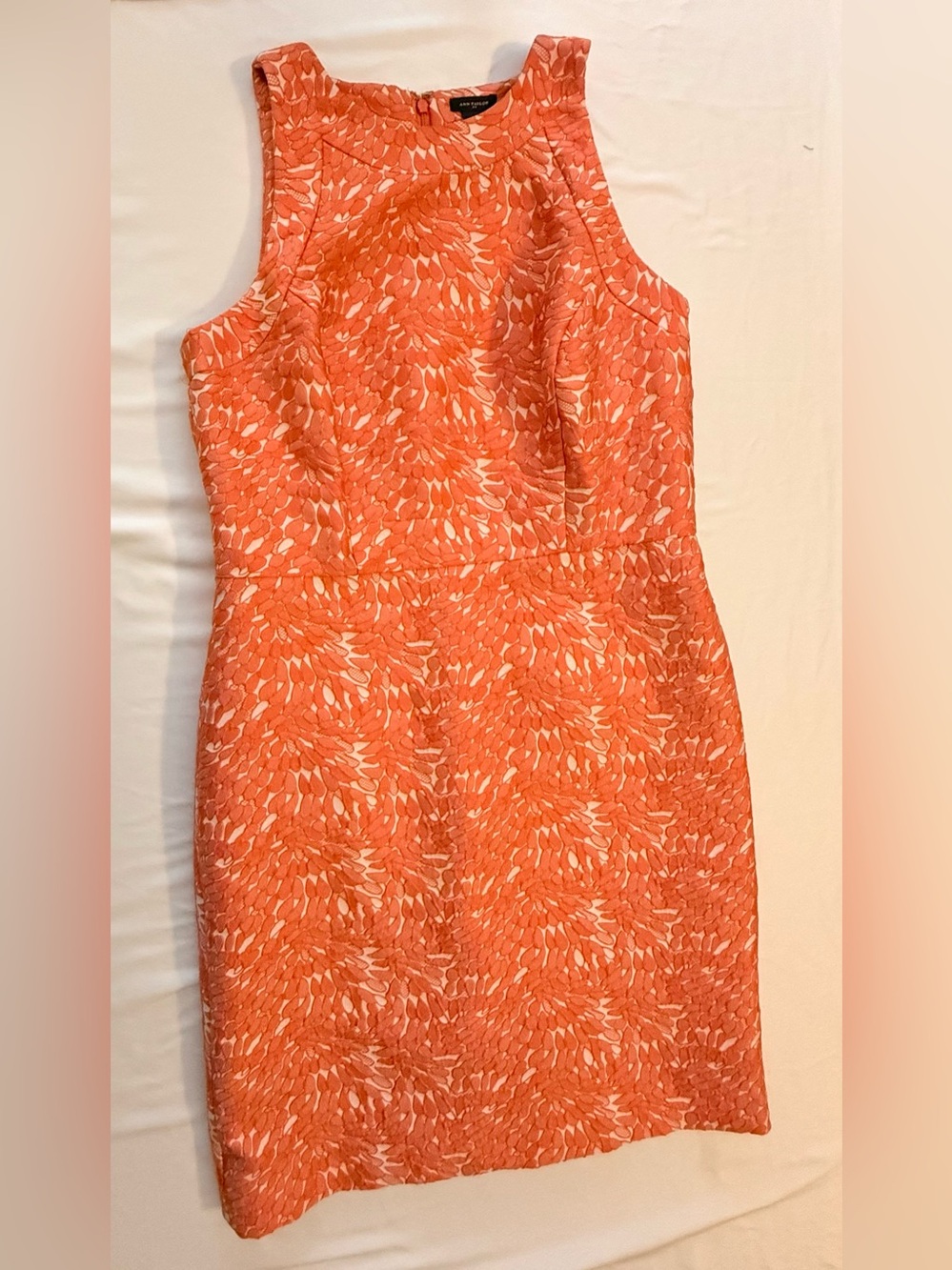 Ann Taylor Coral and White Sleeveless Sheath Dress (MM11)